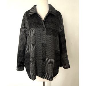 J Jill Wearever Houndstooth Patchwork Plaid Shacket XL Dark Academia Classic XL